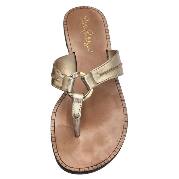Lilly Pulitzer Thong Flat Sandals Gold Metallic Leather Flip Flops Women's 6.5M - Picture 5 of 9